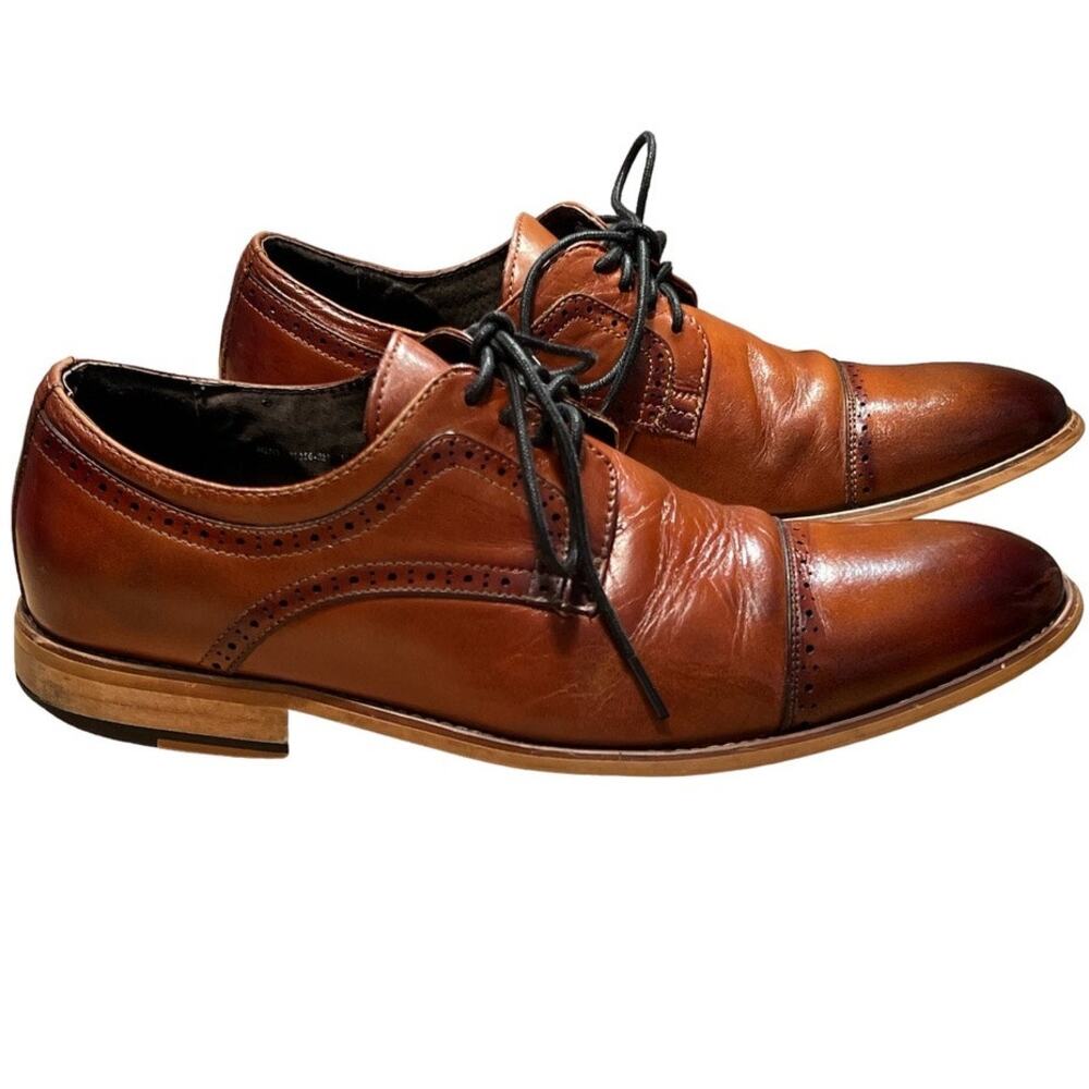 Stacy Adams Maddox Leather Lace Up Dress Shoes Oxfords Size 10 Cognac Burnished